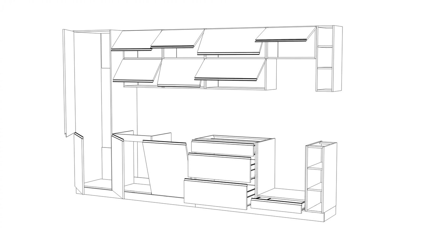 Komplet nábytku kuchynského Aspen 340cm z cokolem - biely lesk Komplet nábytku kuchynského Aspen 340cm z cokolem - biely lesk
