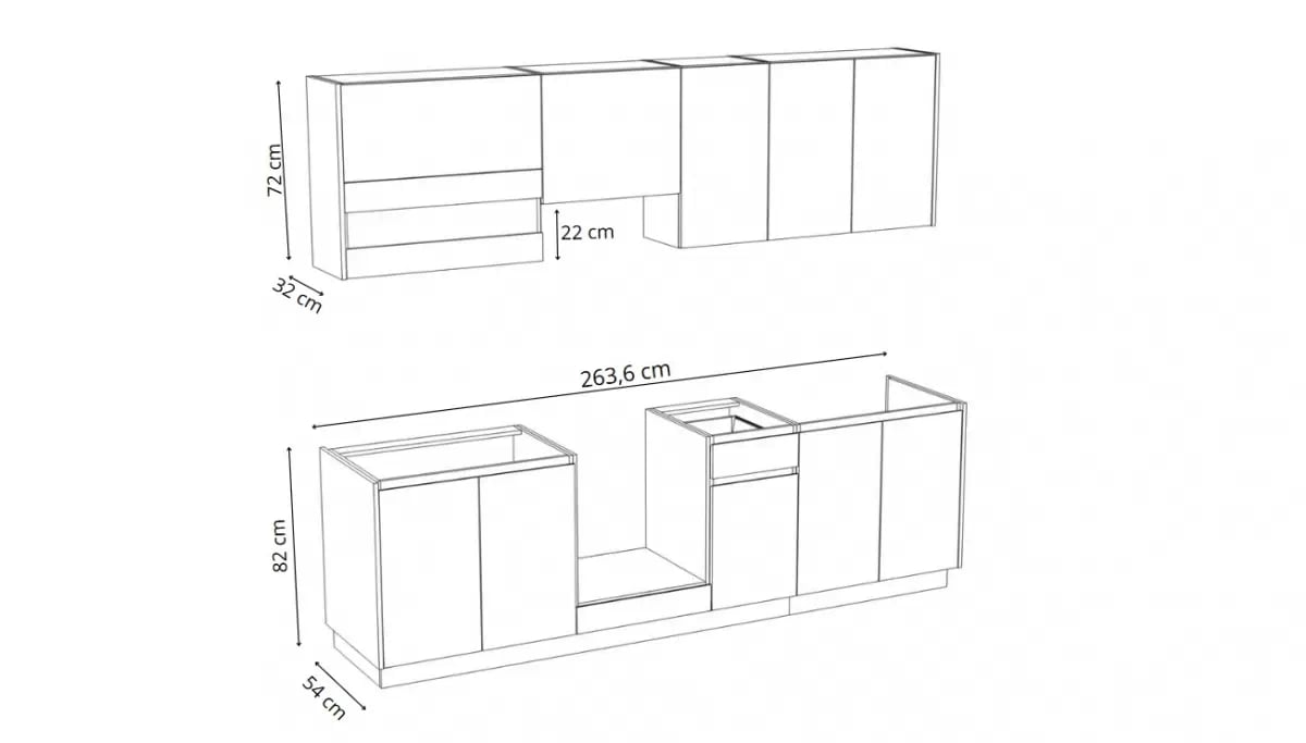 Kuchynská zostava Campari 260 cm – biely mat / prírodná hikora Komplet nábytku kuchynského Campari 260cm - biely mat / hikora prírodná
