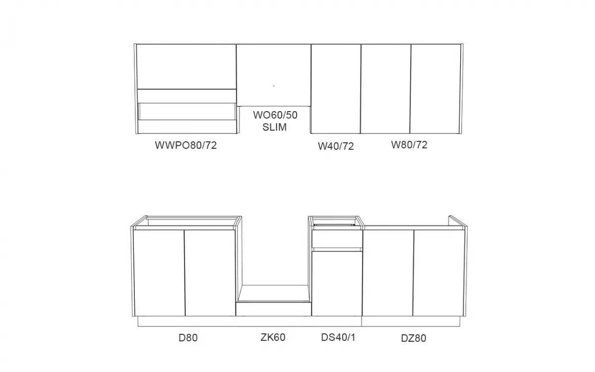 Kuchynská zostava Campari 260 cm – biely mat / prírodná hikora Komplet nábytku kuchynského Campari 260cm - biely mat / hikora prírodná