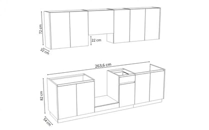Kuchynská zostava Campari 260 cm – prírodná hikora / biely mat Komplet nábytku kuchynského Campari 260cm - hikora prírodná / biely mat