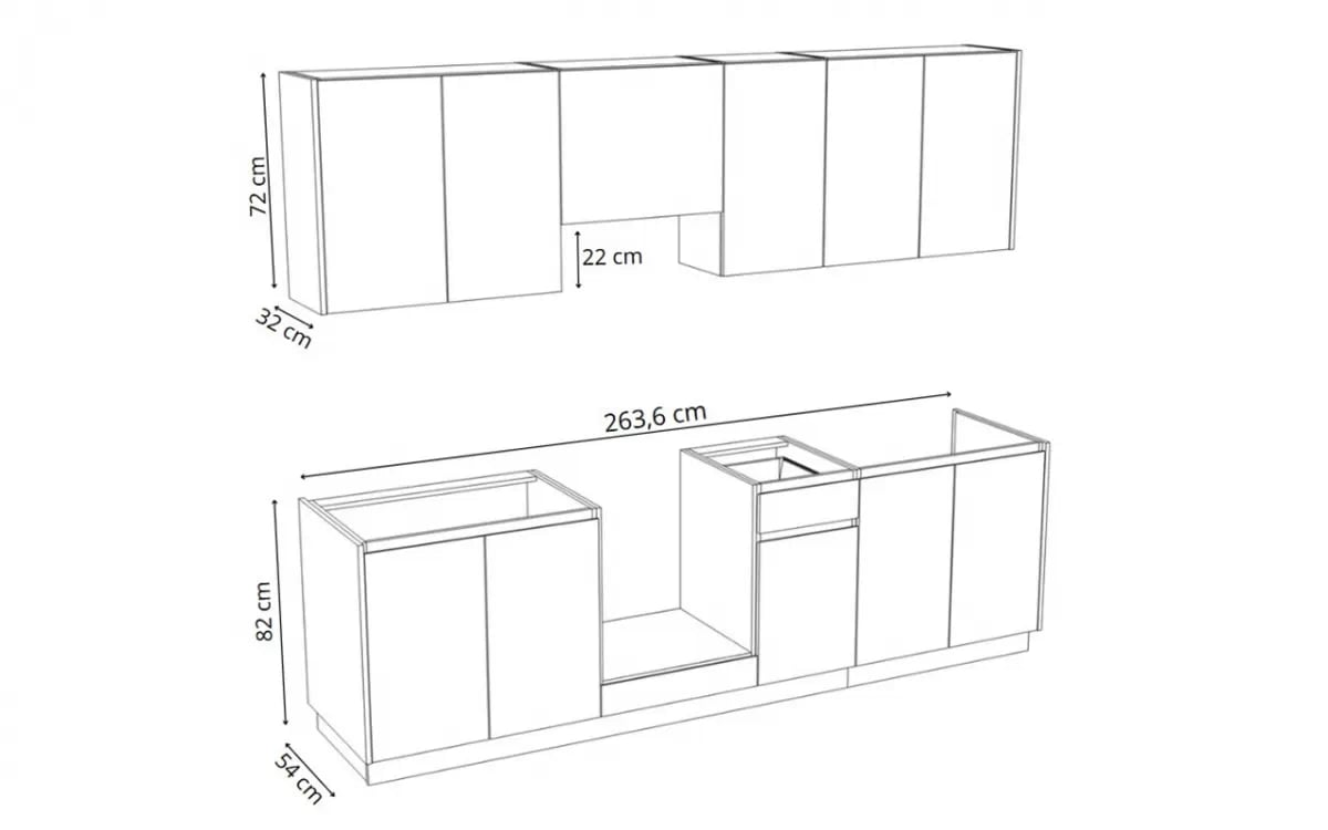 Kuchynská zostava Campari 260 cm – prírodná hikora / biely mat Komplet nábytku kuchynského Campari 260cm - hikora prírodná / biely mat