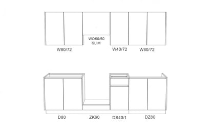 Kuchynská zostava Campari 260 cm – prírodná hikora / biely mat Komplet nábytku kuchynského Campari 260cm - hikora prírodná / biely mat