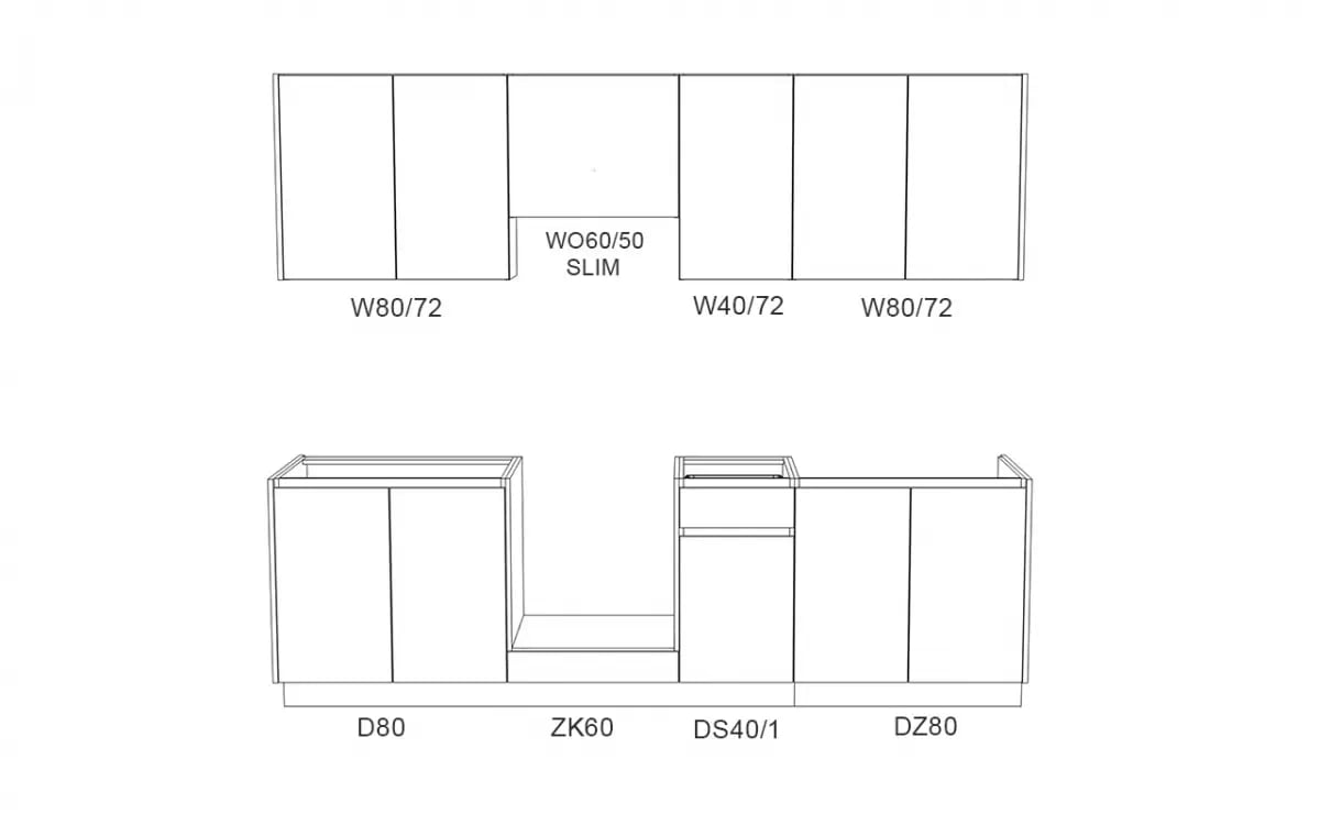 Kuchynská zostava Campari 260 cm – prírodná hikora / biely mat Komplet nábytku kuchynského Campari 260cm - hikora prírodná / biely mat