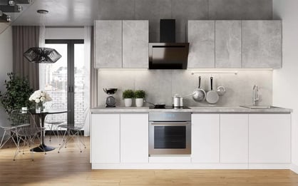 Kuchynská zostava Campari 280 cm – biely mat / svetlý betón atelier