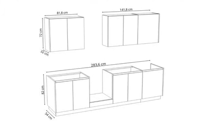 Kuchynská zostava Campari 280 cm – biely mat / svetlý betón atelier Komplet nábytku kuchynského Campari 280cm - biely mat / beton svetlý atelier