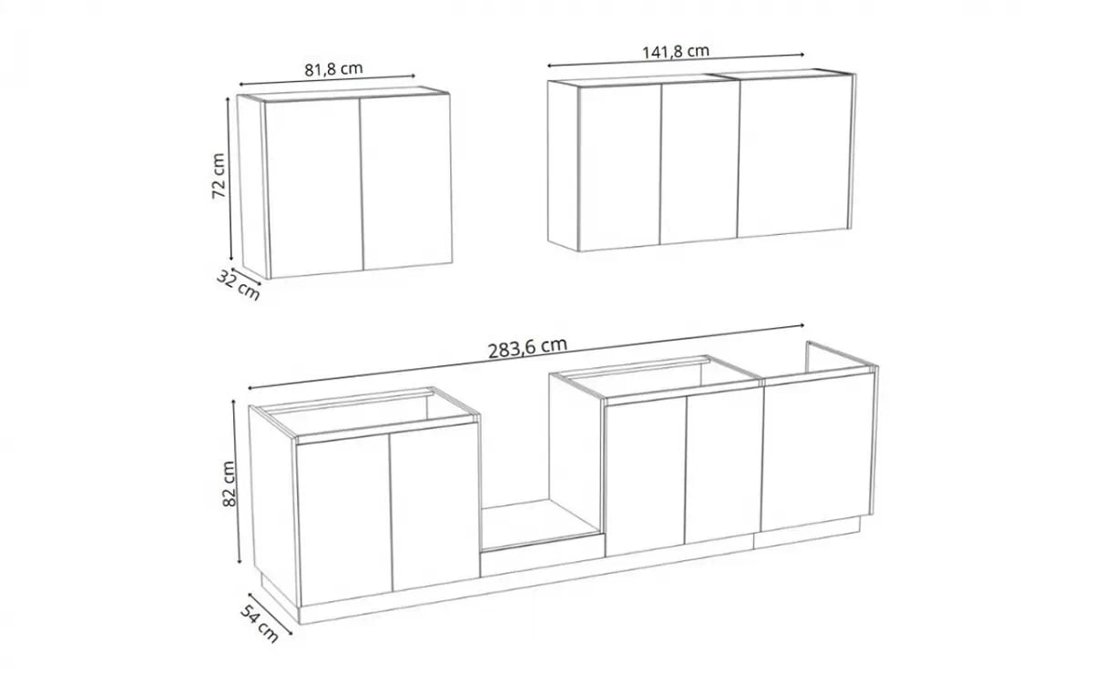 Kuchynská zostava Campari 280 cm – biely mat / svetlý betón atelier Komplet nábytku kuchynského Campari 280cm - biely mat / beton svetlý atelier