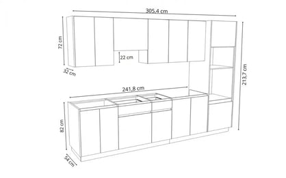 Kuchyňská sestava Campari 300 cm – přírodní hikora / písková béžová Komplet nábytku kuchennych Campari 300cm - hikora přírodní / béžová Pískový