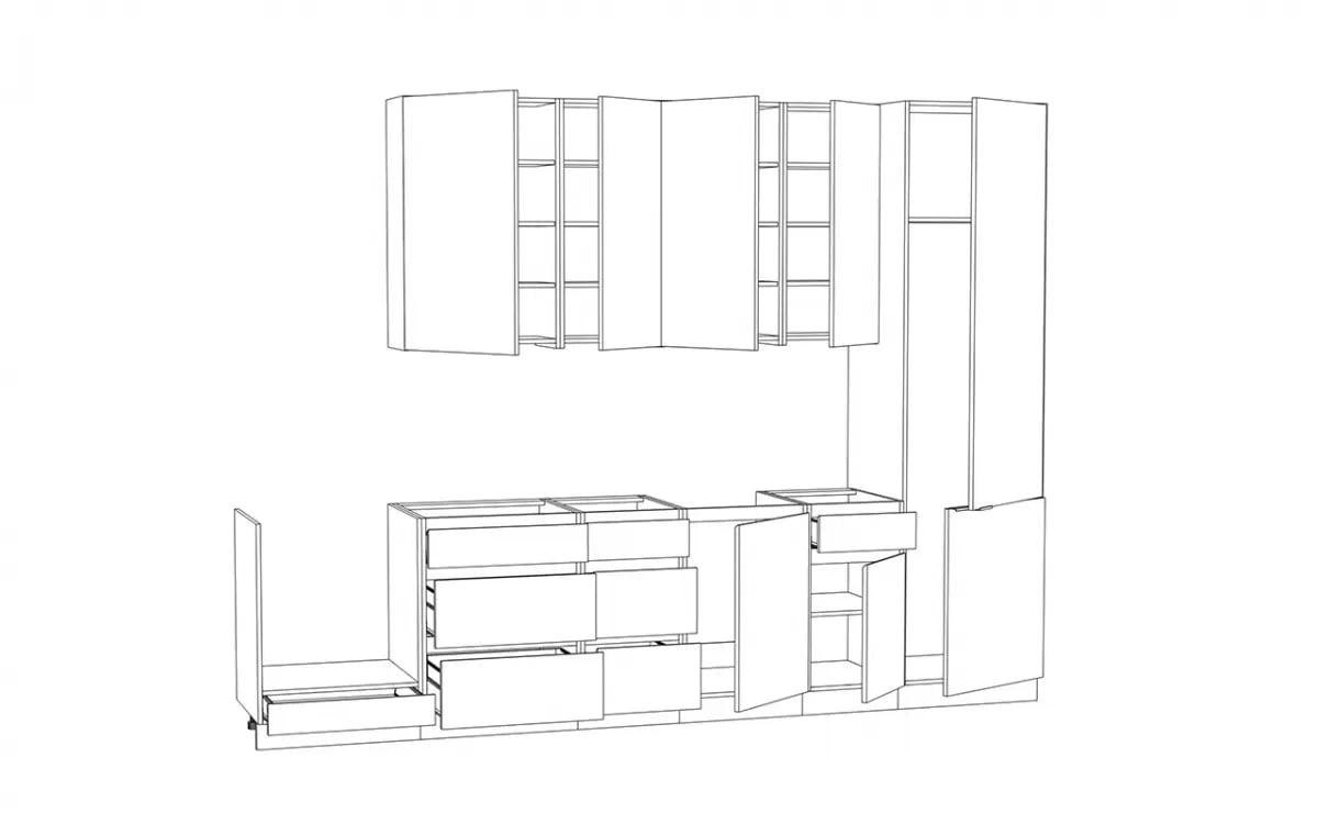 Kuchynská zostava Campari 310 cm – karamelový dub Komplet nábytku kuchynského Campari 310cm - Dub karmel / Čierny