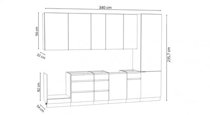Kuchyňská sestava Campari 310 cm – eukalyptově zelená / černý mat Komplet nábytku kuchennych Campari 310cm - zelená eukaliptus / černá mat
