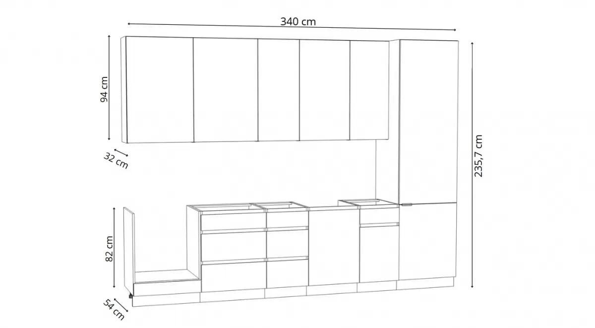 Kuchyňská sestava Campari 310 cm – eukalyptově zelená / černý mat Komplet nábytku kuchennych Campari 310cm - zelená eukaliptus / černá mat