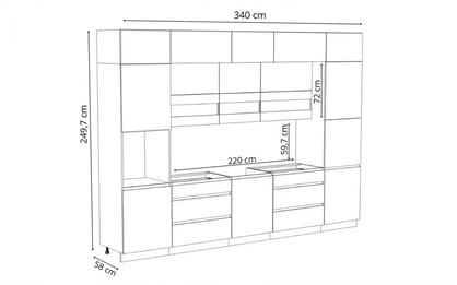 Kuchynská zostava Campari 340 cm – biely lesk / buk artisan Komplet nábytku kuchynského Campari 340cm - biely lesk / buk artisan