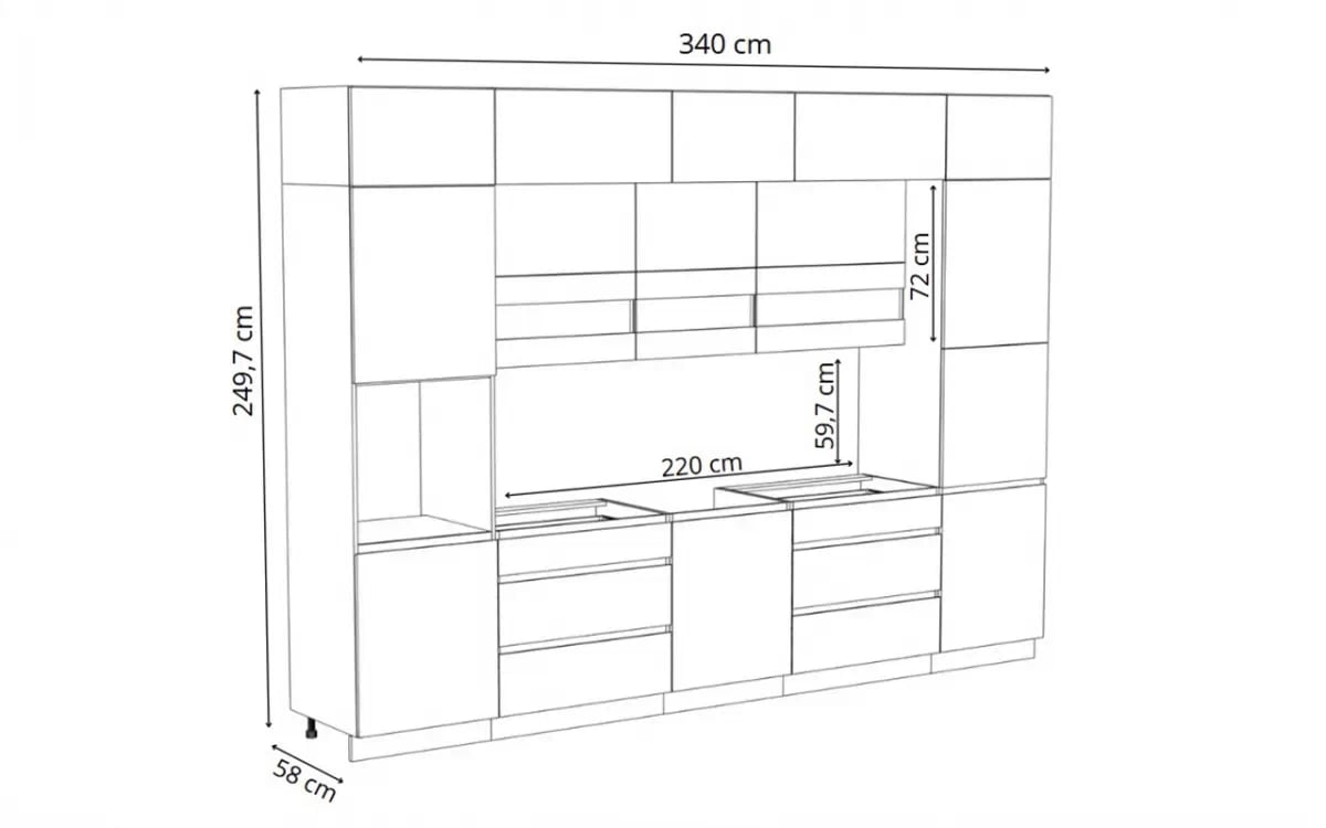 Kuchynská zostava Campari 340 cm – biely lesk / buk artisan Komplet nábytku kuchynského Campari 340cm - biely lesk / buk artisan