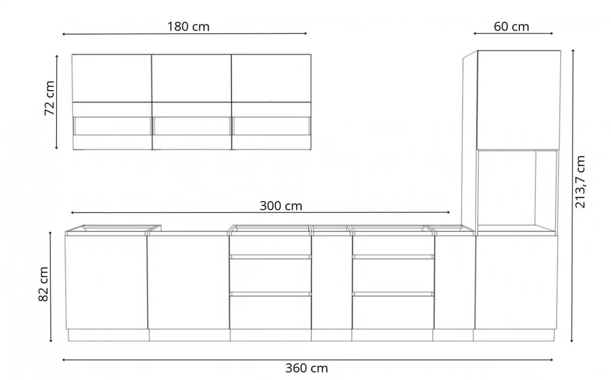 Kuchynská zostava Campari 360 cm – sivý mat Komplet nábytku kuchynského Campari 360cm - šedý mat