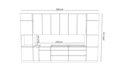 Kuchyňská sestava Campari 360 cm – šedý mat Komplet nábytku kuchennych Campari 390cm - hikora přírodní / bílý lesk
