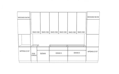 Kuchyňská sestava Campari 360 cm – šedý mat Komplet nábytku kuchennych Campari 390cm - hikora přírodní / bílý lesk
