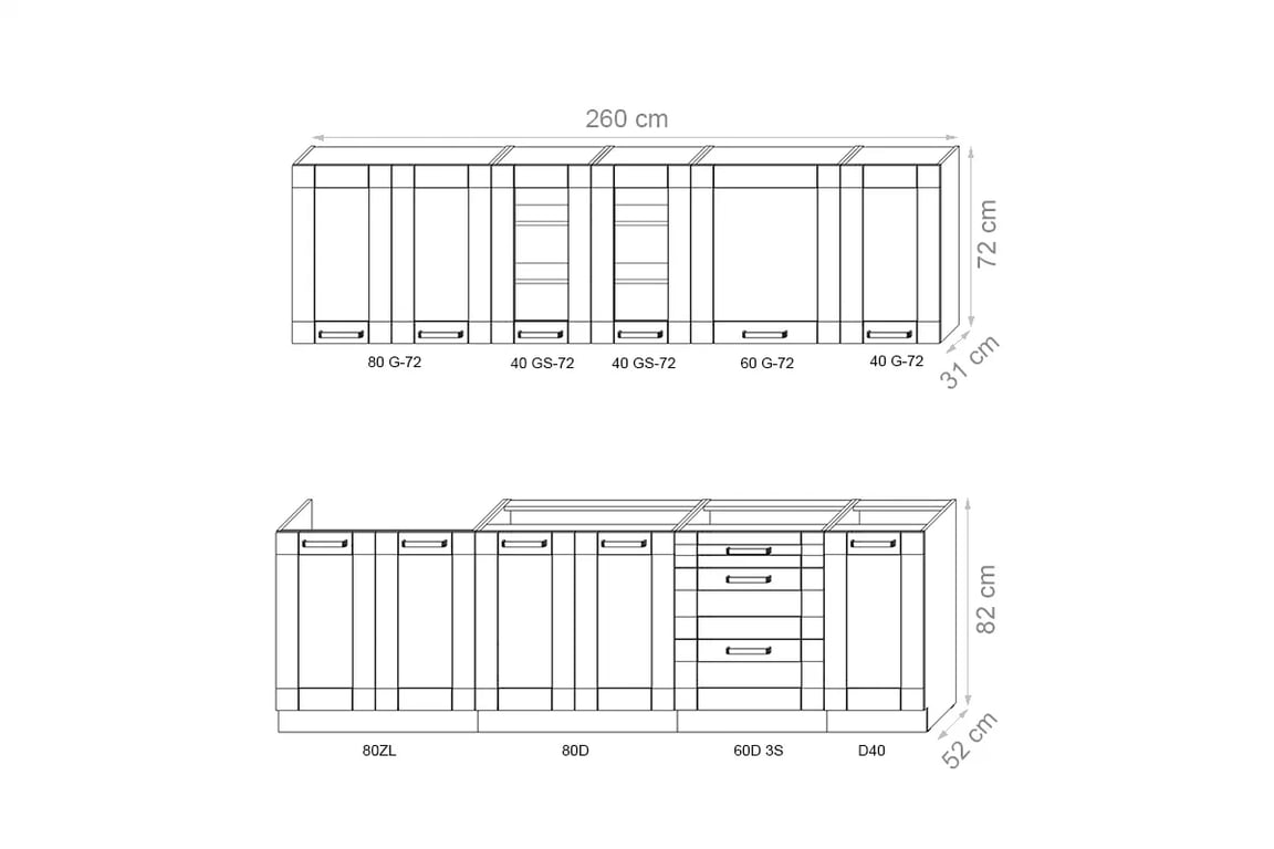 Komplet nábytku kuchennych Framilo 260cm - béžová Komplet nábytku kuchennych Framilo 260cm - béžová