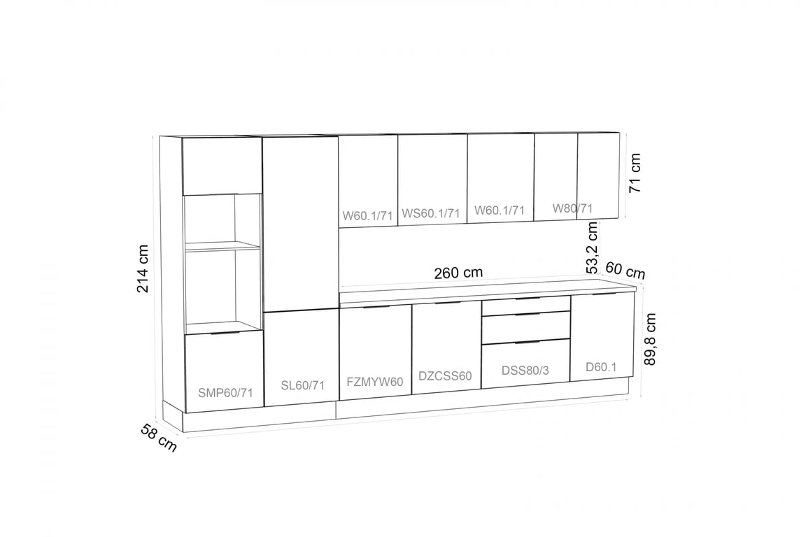 Kuchyňská linka Kammono 380 cm s ostrůvkem - K2 zlatý dub / P4 černý mat Komplet nábytku kuchennych Kammono 380cm z wyspa - K2 dub zlatá / P4 černá mat