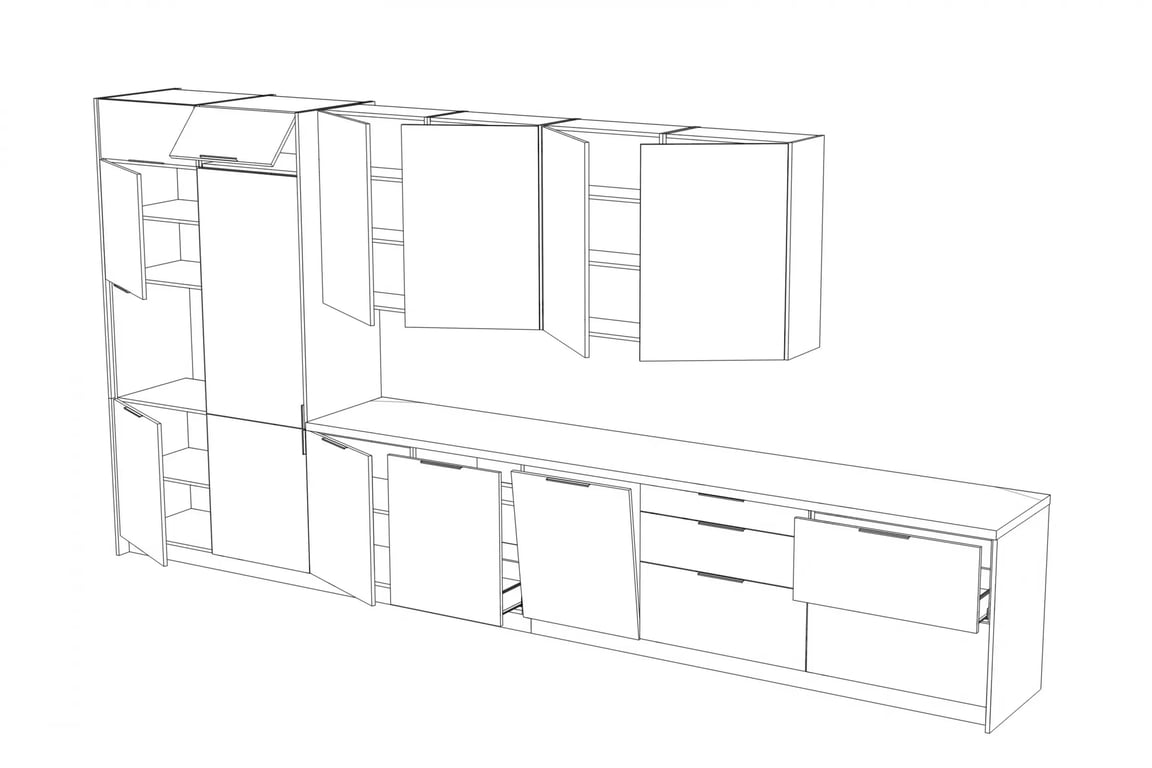 Komplet nábytku kuchynského Kammono 460 cm - P2 jodelka / P4 Čierny mat Komplet nábytku kuchynského Kammono 460 cm - P2 jodelka / P4 Čierny mat