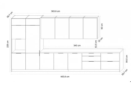 Komplet nábytku kuchynského Kammono 460 cm - P2 jodelka / P4 Čierny mat Komplet nábytku kuchynského Kammono 460 cm - P2 jodelka / P4 Čierny mat