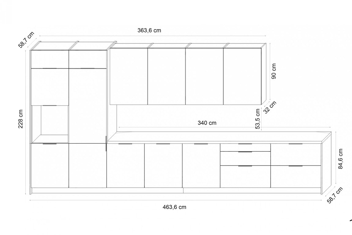 Komplet nábytku kuchynského Kammono 460 cm - P2 jodelka / P4 Čierny mat Komplet nábytku kuchynského Kammono 460 cm - P2 jodelka / P4 Čierny mat