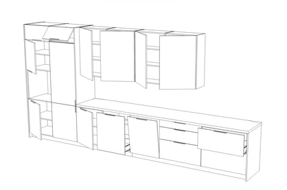 Kuchyňská linka Kammono 460 cm - K2 zlatý dub / P4 černý mat Komplet nábytku kuchennych Kammono 460cm - K2 dub zlatá / P4 černá mat