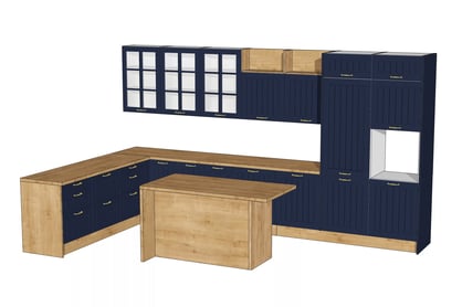Kuchyňská sestava Kammono F 252x423 cm - modrá / dub arlington Komplet nábytku kuchennych Kammono F 152x423cm - námořnická modrá / dub arlington