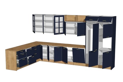 Kuchyňská sestava Kammono F 252x423 cm - modrá / dub arlington Komplet nábytku kuchennych Kammono F 152x423cm - námořnická modrá / dub arlington