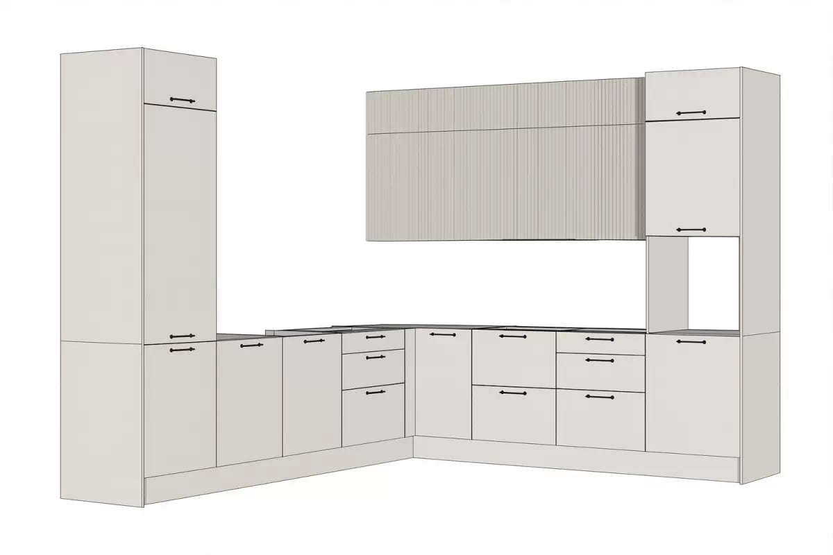 Kuchynská zostava Kammono F 320x280 cm - kašmírová / bridlicová Komplet nábytku kuchynského Kammono F 320x280cm - kašmír / skalny