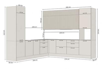 Kuchynská zostava Kammono F 320x280 cm - kašmírová / bridlicová Komplet nábytku kuchynského Kammono F 320x280cm - kašmír / skalny