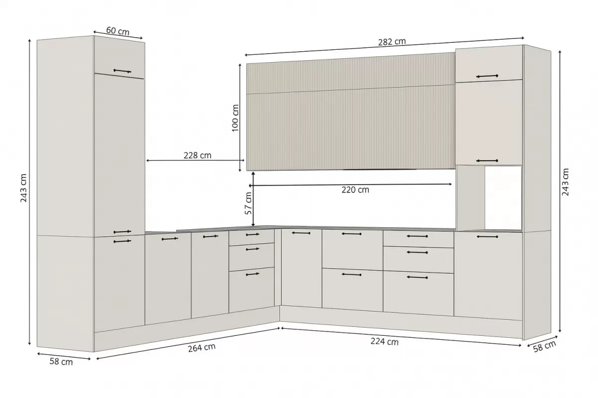 Kuchynská zostava Kammono F 320x280 cm - kašmírová / bridlicová Komplet nábytku kuchynského Kammono F 320x280cm - kašmír / skalny