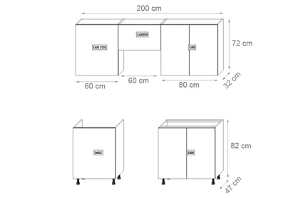 Kuchyňská sestava Langen 200 cm - dub artisan / šedá Komplet nábytku kuchennych Langen 200cm - dub artisan / grey