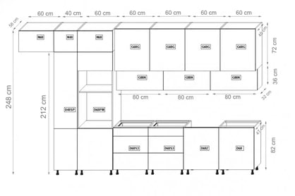 Kuchyňská sestava Langen 400 cm - dub artisan / šedá mat Komplet nábytku kuchennych Langen 400cm - dub artisan / grey