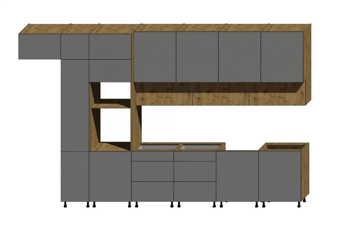 Kuchyňská sestava Langen 400 cm - dub artisan / šedá mat Komplet nábytku kuchennych Langen 400cm - dub artisan / grey