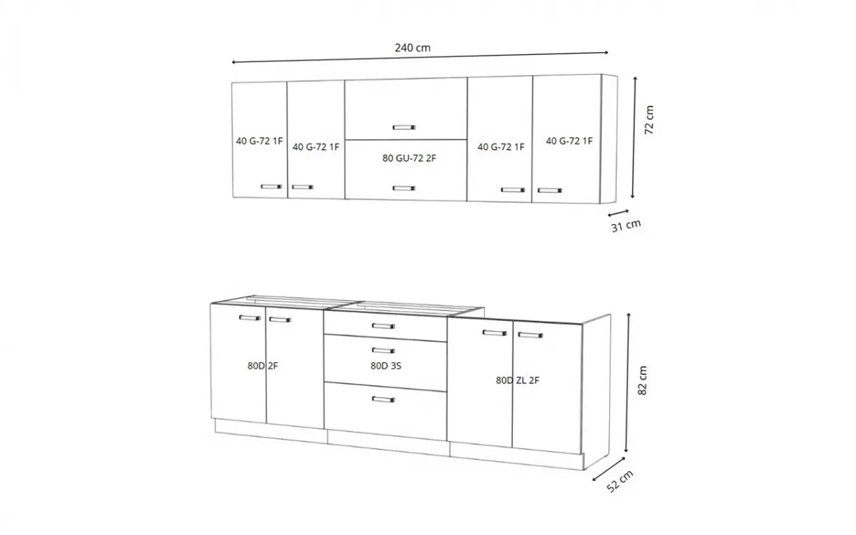 Komplet nábytku kuchynského Laon 240cm - Krémový lesk Komplet nábytku kuchynského Laon 240cm - Krémový lesk