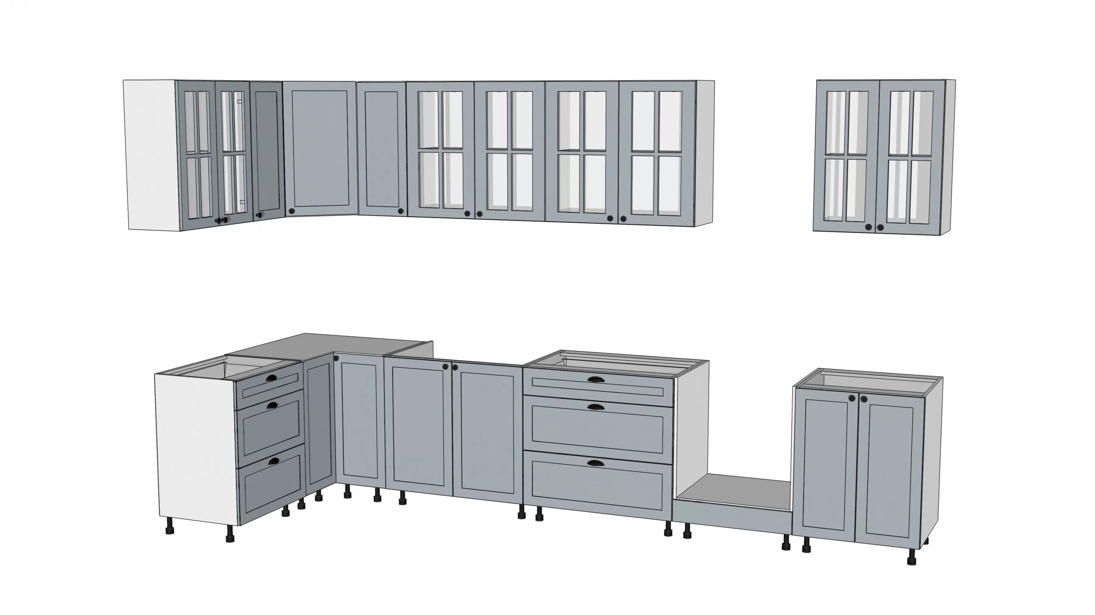 Komplet nábytku kuchynského Linea 150x370cm - šedý grey - Limitovaná ponuka Komplet nábytku kuchynského Linea 150x370cm - šedý grey