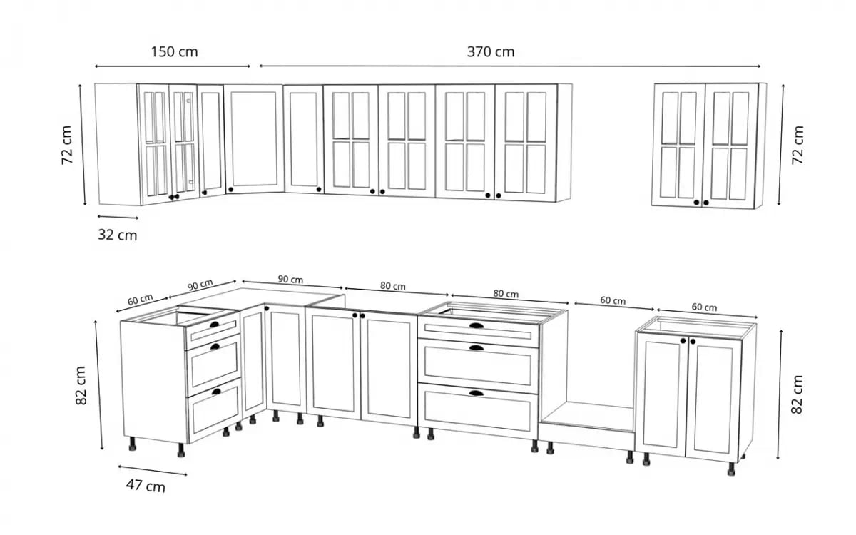 Komplet nábytku kuchynského Linea 150x370cm - šedý grey - Limitovaná ponuka Komplet nábytku kuchynského Linea 150x370cm - šedý grey