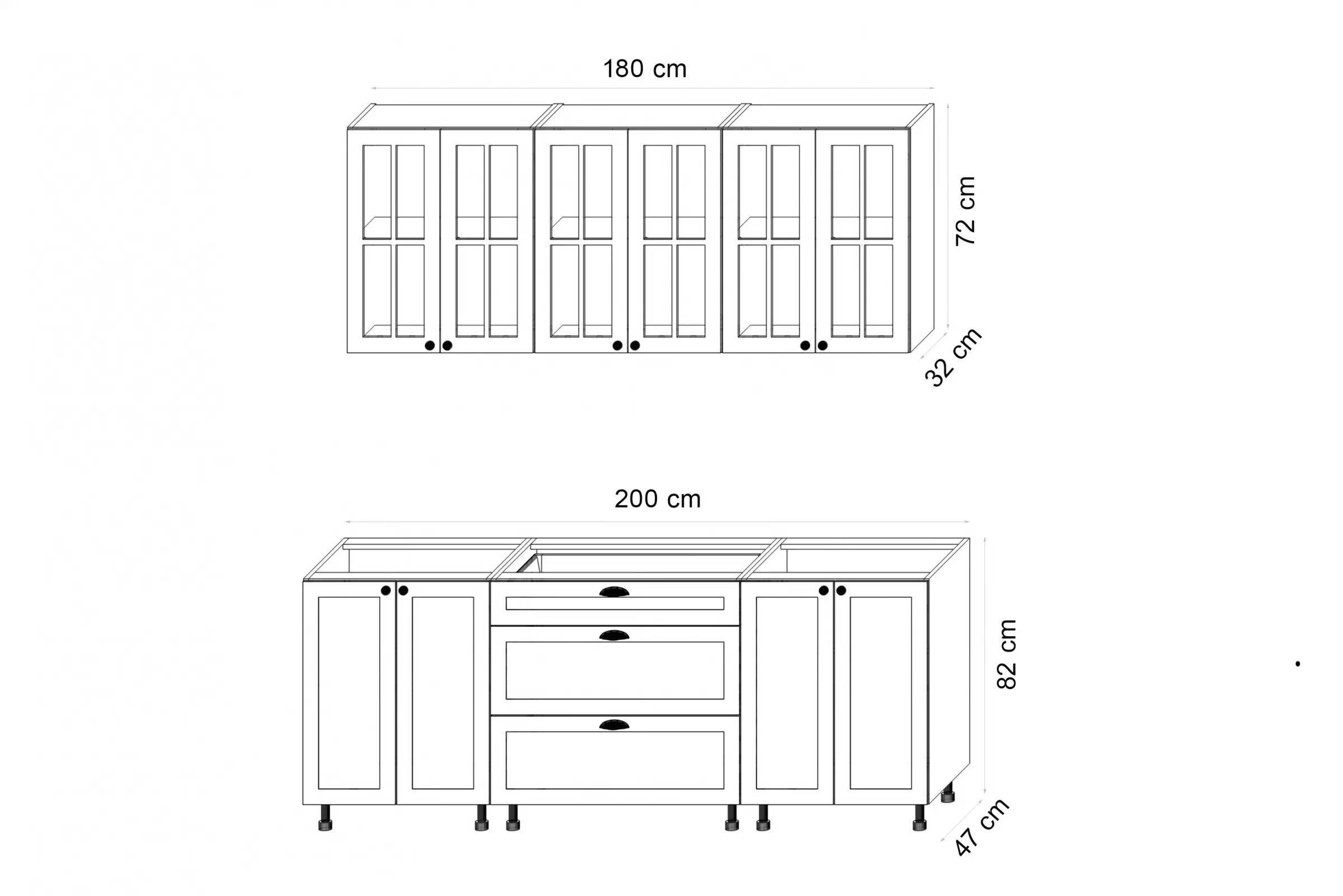 Komplet nábytku kuchynského Linea 200cm - šedý grey Komplet nábytku kuchynského Linea 200cm - šedý grey