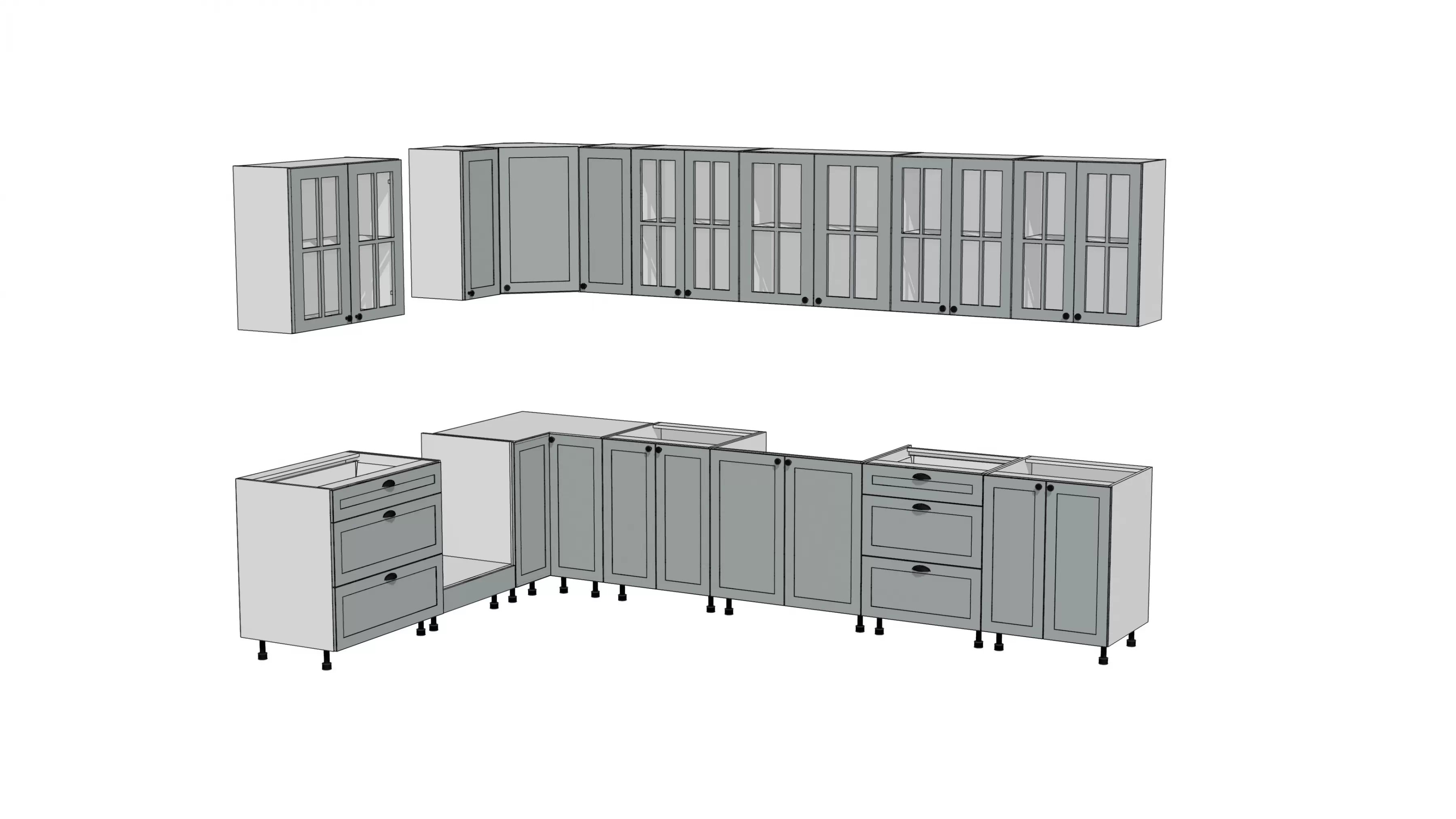 Komplet nábytku kuchynského Linea 230x350cm - šedý grey - Limitovaná ponuka Komplet nábytku kuchynského Linea 210x350cm - šedý grey