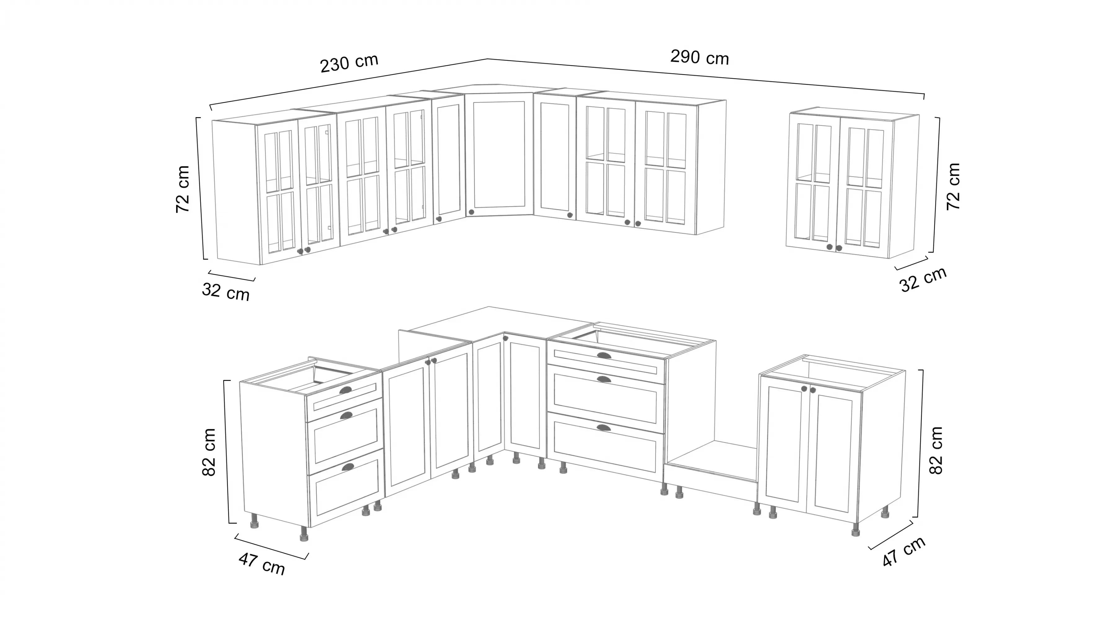 Komplet nábytku kuchynského Linea 230x290cm - šedý grey - Limitovaná ponuka Komplet nábytku kuchynského Linea 230x290cm - šedý grey
