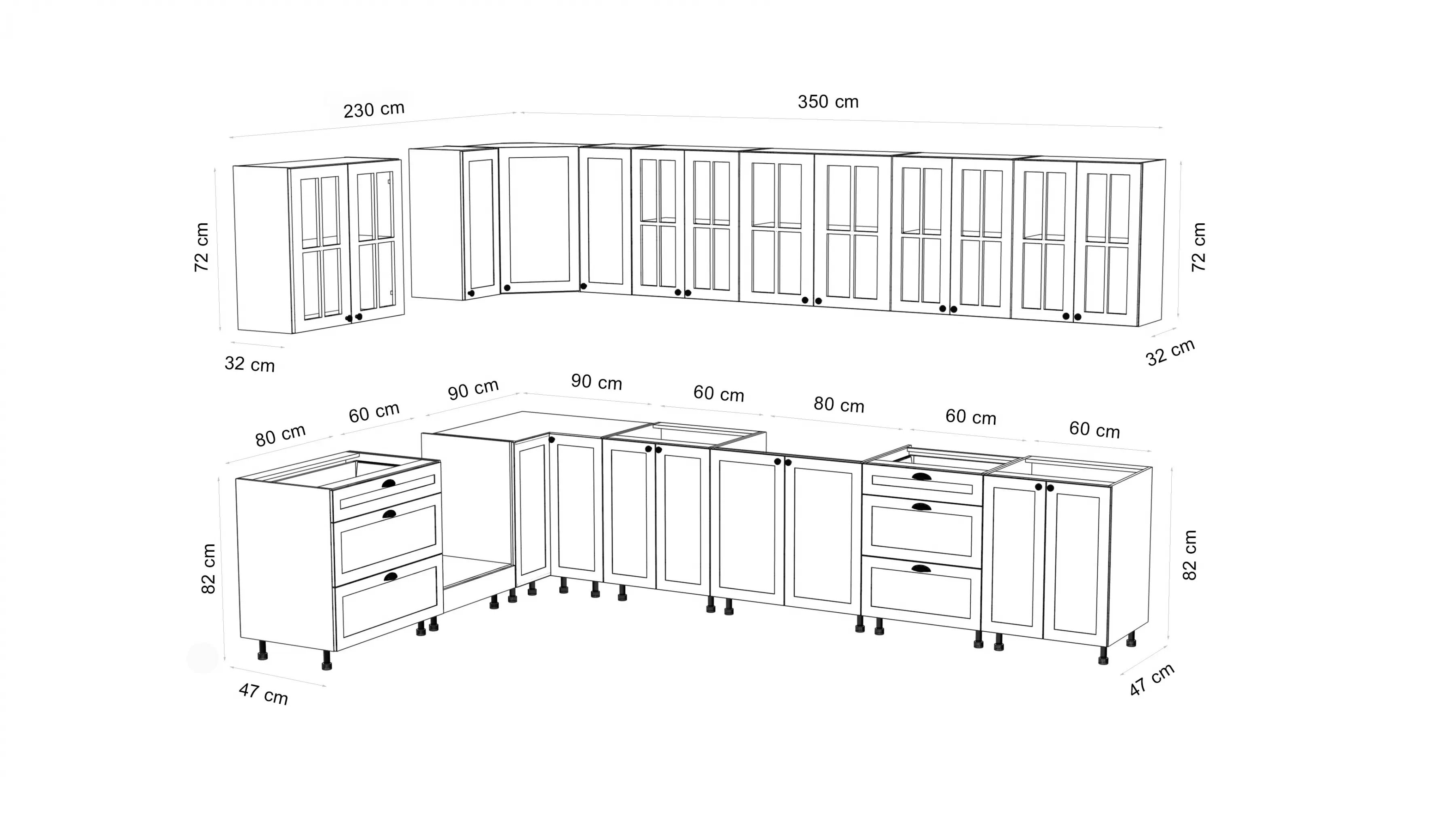 Komplet nábytku kuchynského Linea 230x350cm - šedý grey - Limitovaná ponuka Komplet nábytku kuchynského Linea 230x350cm - šedý grey