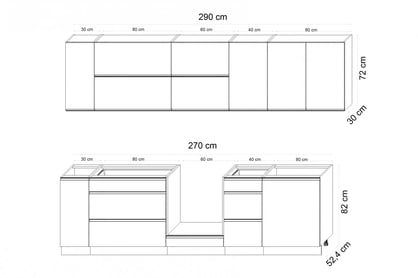 Komplet nábytku kuchynského Livia 290cm - biely mat - Koncovka Série Komplet nábytku kuchynského Livia - biely mat