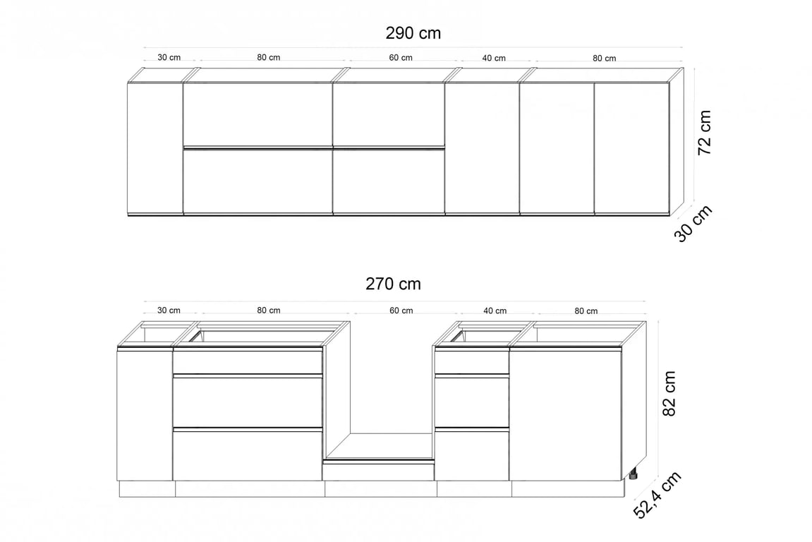 Komplet nábytku kuchynského Livia 290cm - biely mat - Koncovka Série Komplet nábytku kuchynského Livia - biely mat