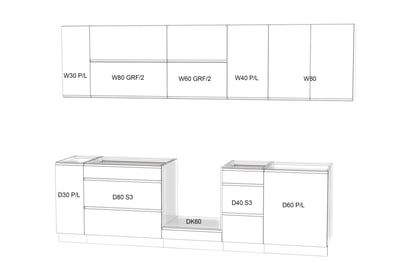 Komplet nábytku kuchynského Livia 290cm - biely mat - Koncovka Série Komplet nábytku kuchynského Livia - biely mat