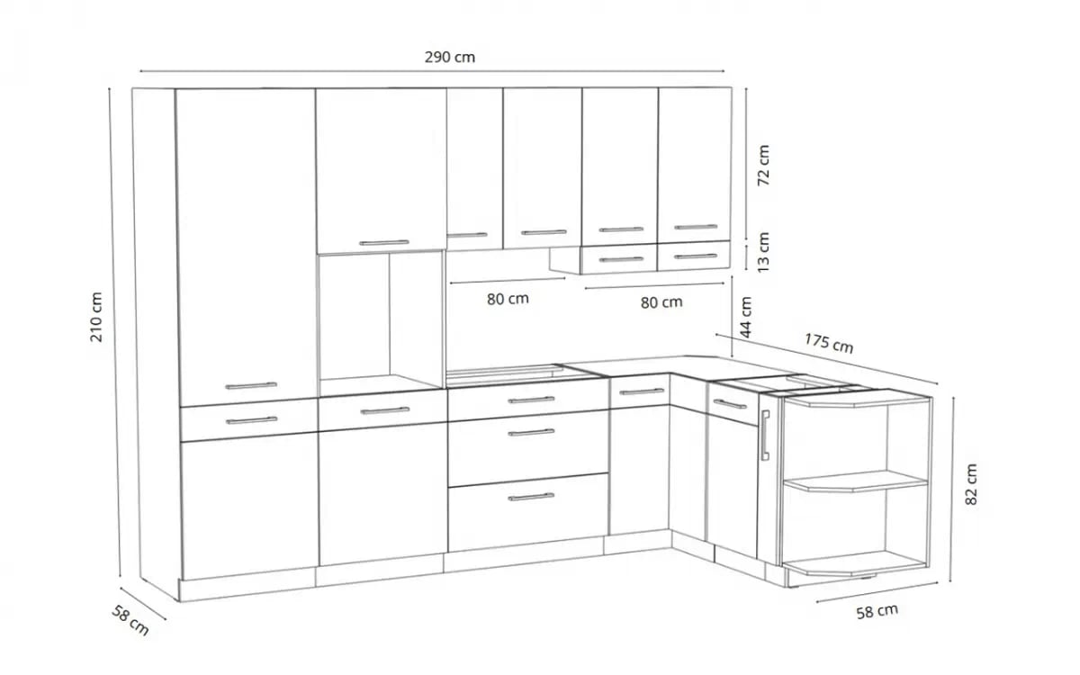 Komplet nábytku kuchynského Vindigo Bolt 290x175cm - Dub lancelot / matera šedý Komplet nábytku kuchynského Vindigo Bolt 290x175cm - Dub lancelot / matera šedý