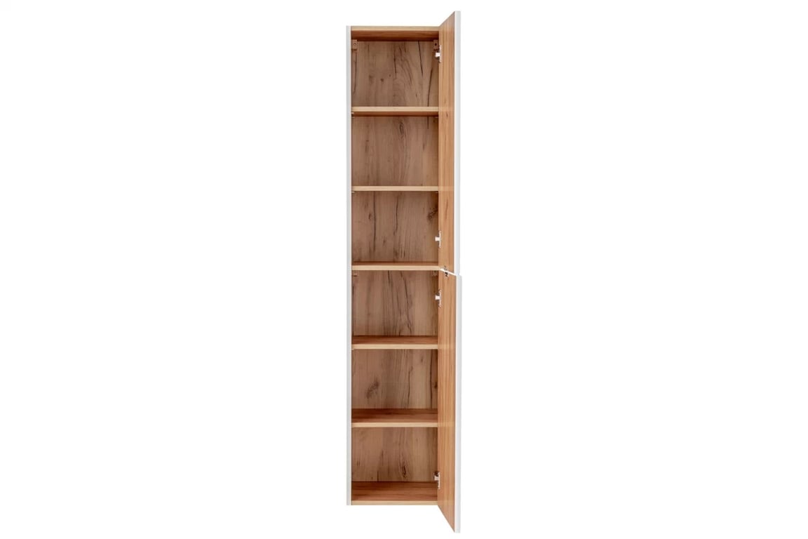 Koupelnová sestava s deskou Capri 80 cm - bílý lesk / dub žlutý Komplet nábytku do koupelny s deskou Capri Bílý lesk/Dub Žlutý - 80 cm