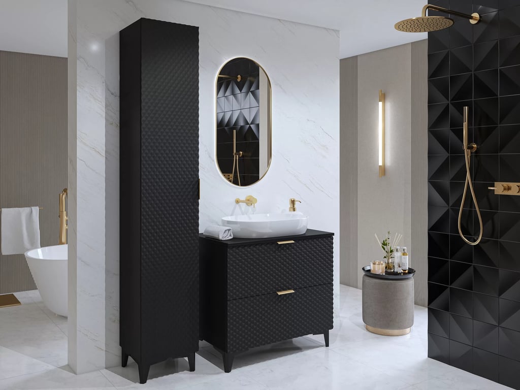 Kúpeľňový nábytok Laura IV - čierny onyx / čierny mat pyramídy Komplet nábytku lazienkowych Laura IV - Čierny onyx / Čierny - piramidki