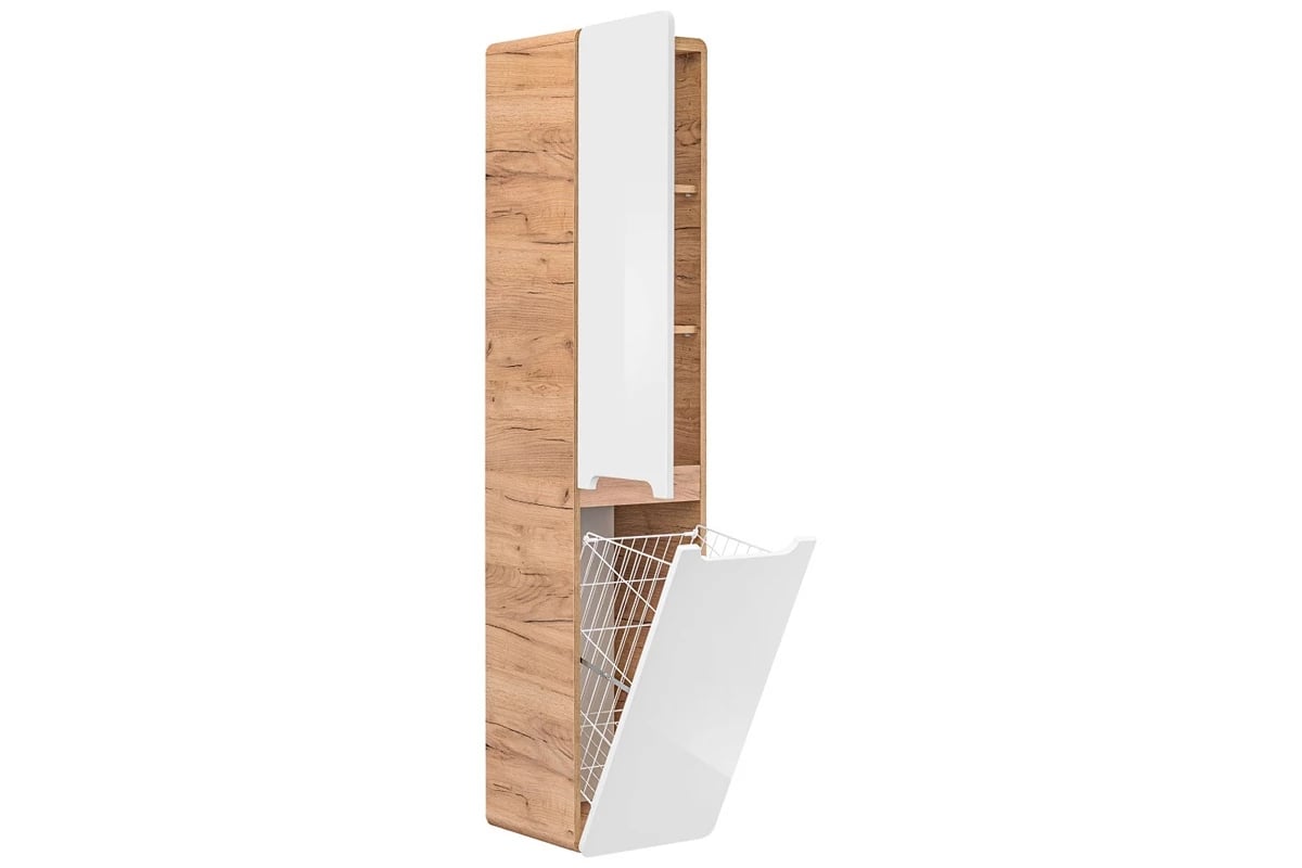 Zostava kúpeľňového nábytku Aruba V - White Skrinka wysoka do lazienki z koszem Aruba 804 biely lesk / Dub Craft zlaté - wnetrz