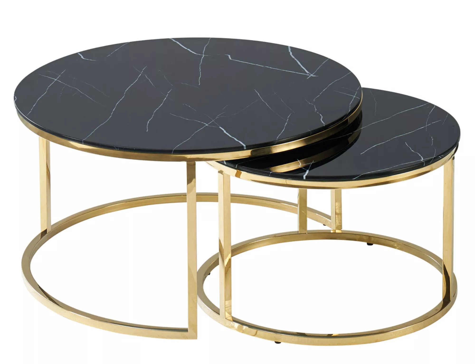 Sada konferenčních stolků Muse II - černý mramorový efekt / zlatá Komplet okraglych stolekow muse ii - černá / mramorový efekt / zlote Nohy