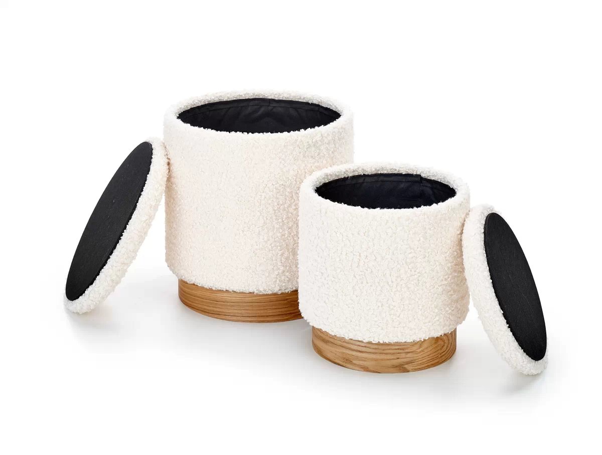 Sada pufů Cancun - krémová / přírodní dřevo Komplet puf cancun - Krémový / přírodní