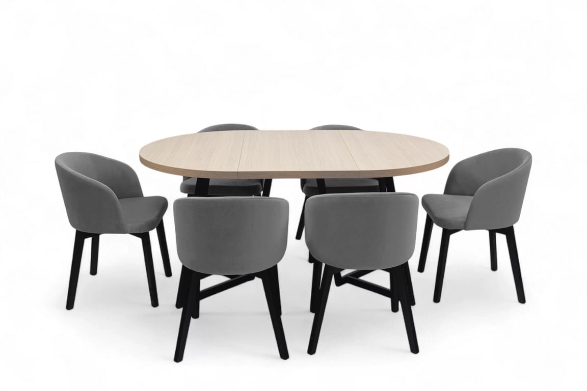 Jedálenský set Cedrus 95/150 cm + 4 stoličky Nerevio - dub vinceza / sivá Komplet Stôl rozkladany Cedrus 95/150 cm + 4 Stoličky Nerevio - Dub vinceza / šedý